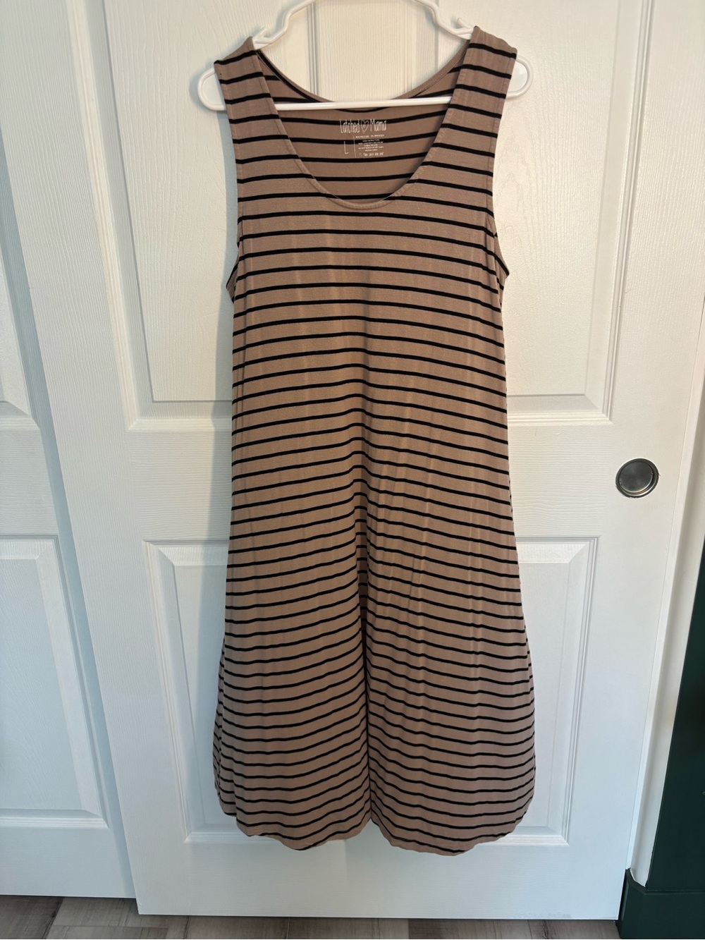 Latched Mama Taupe and Black Striped Midi Tank Dress Sz Large
